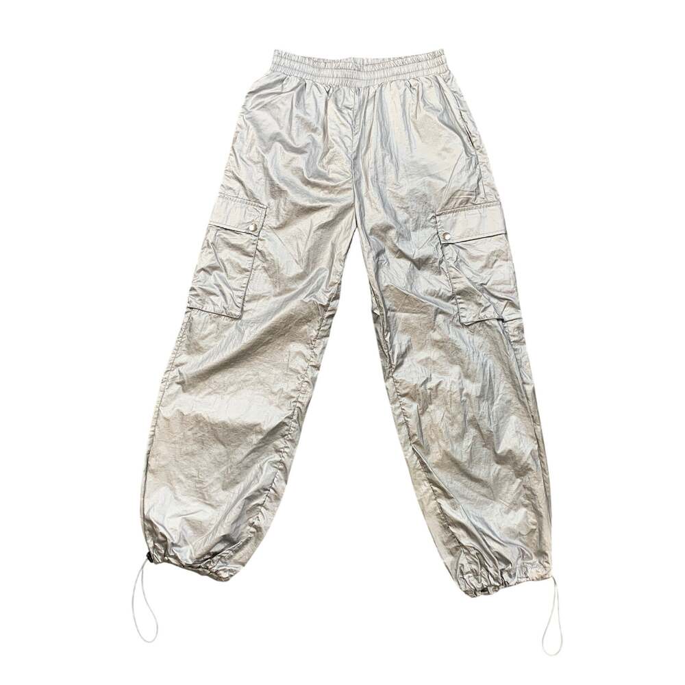 Vici Pants Womens S Small Silver Nylon Elastic Waist Cargo Parachute Oversize